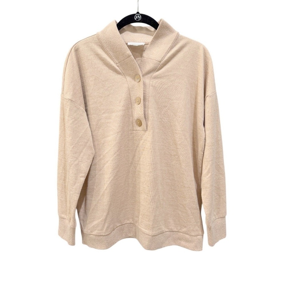 Haven Well Within Womens M Beige Henley Pullover Sweater Lounge Minimalist